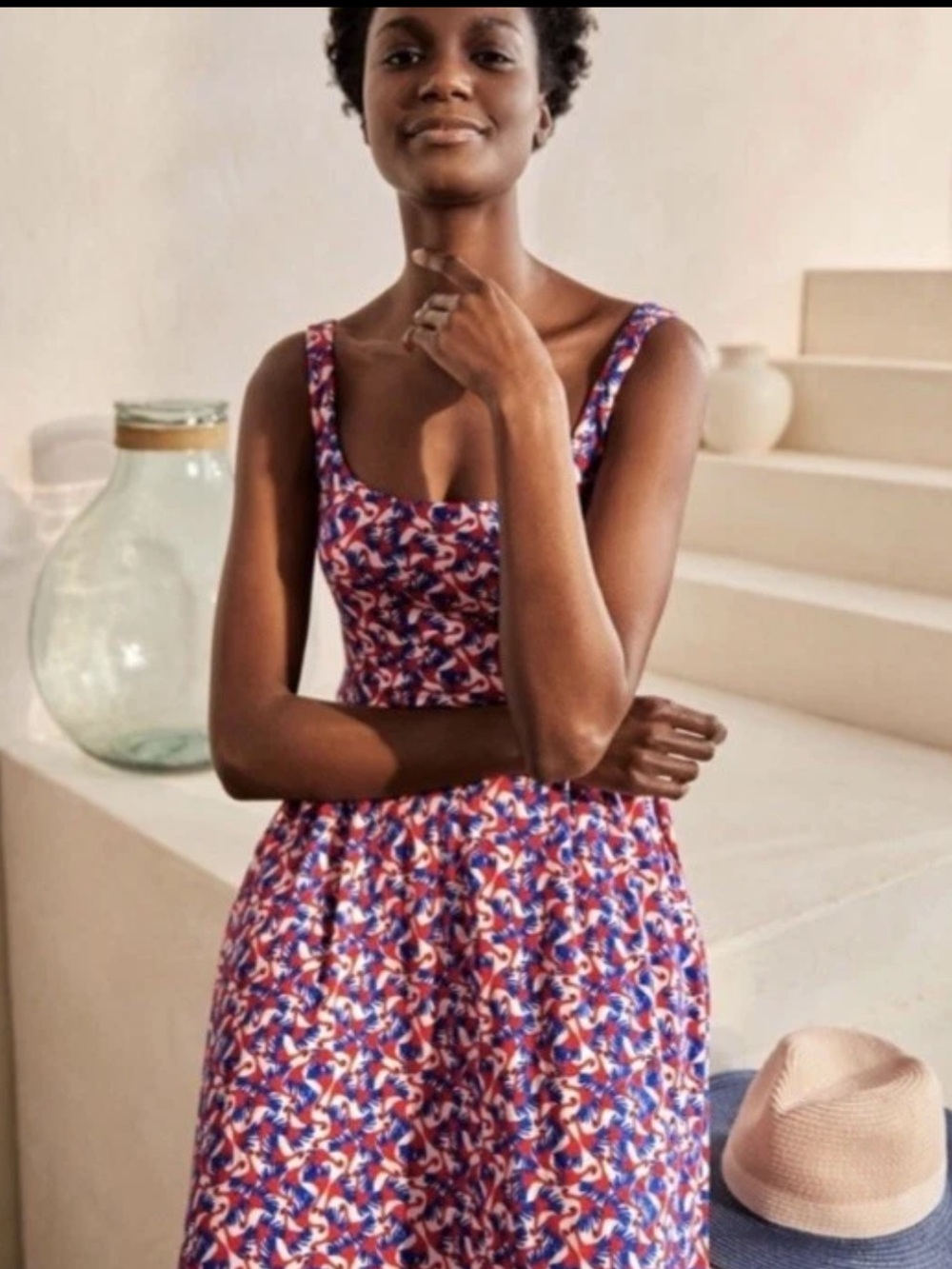 Boden Petronella Jersey Midi Dress Flamingo Print Size 8R w/ Pockets 🦩🌺